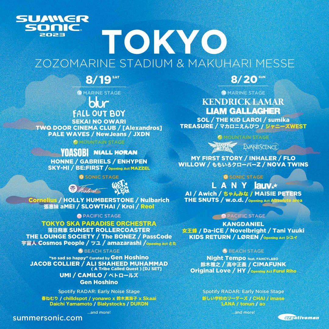 ジャニーズWESTの参戦が決定した「SUMMER SONIC 2023」東京会場の出演アーティスト　