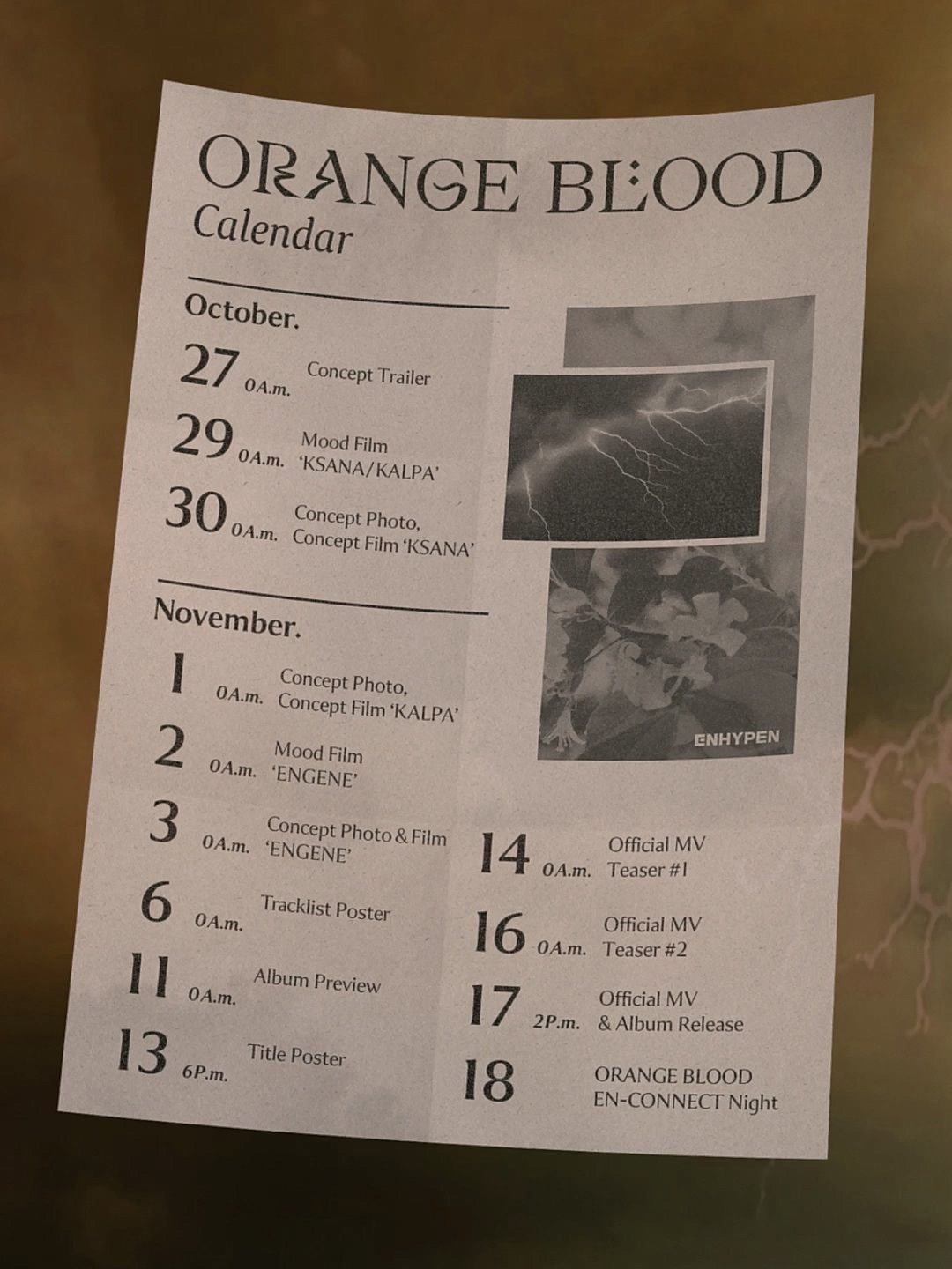 ENHYPEN 5枚目ミニアルバム「ORANGE BLOOD」のプロモーションカレンダーを公開