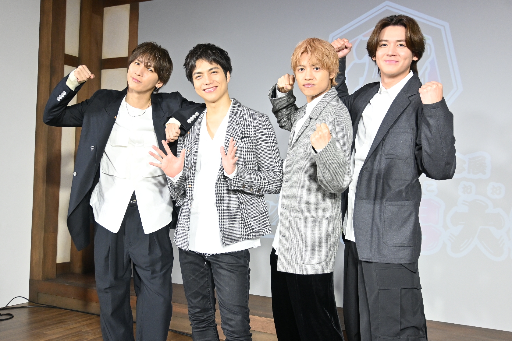 WEST. members (from left: Ryusei Fujii, Daiki Shigeoka, Junta Nakama, Nozomu Kotaki) at "Kansai Nanairo Otoko Omatsuri" (Photo by Hinako Itoga)