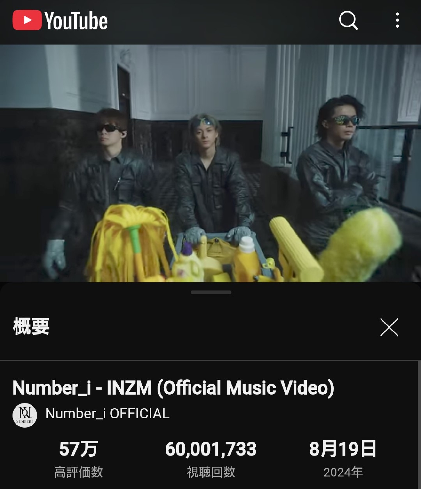 Number_i「INZM」MV再生6000万回突破がトレンド入り!1億超えの「GOAT」とほぼ同じスピード、公開から187日目で